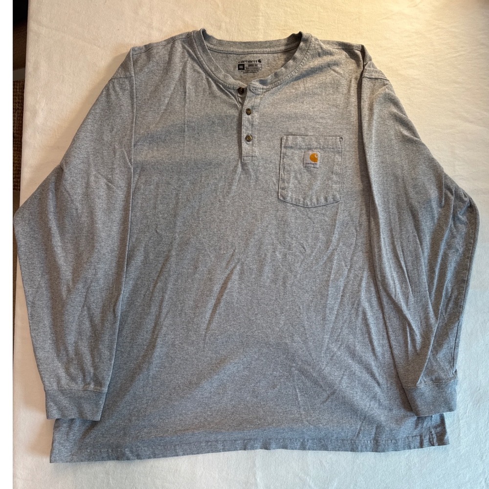 Carhartt Mens 3XL Loose Fit Long Sleeve Henley Pocket T-Shirt Heather Gray